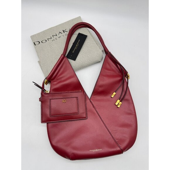 Donna Karan NY Baldwin leather small shoulder bag + pouch CLARET WINE- 2 PC set - Picture 1 of 10